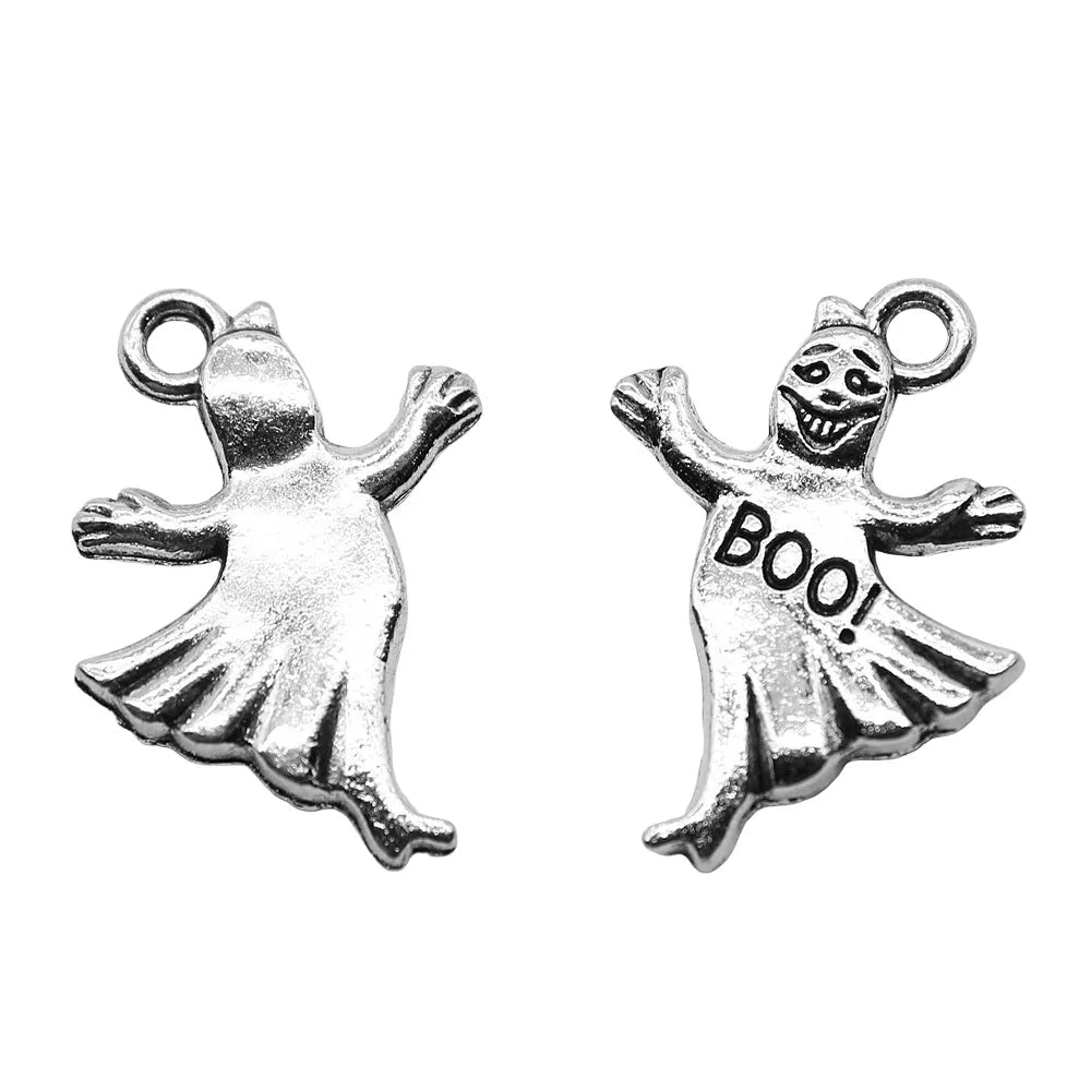 15x20mm 1.5g Antique Silver Zinc Alloy BOO Ghost Charm Pendant for DIY Jewelry Making and Accessories