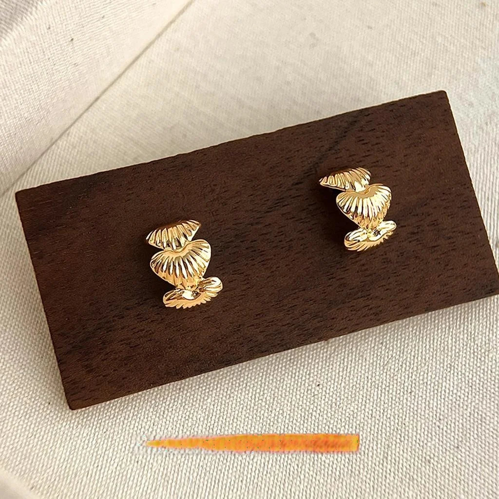 French Vintage Textured Heart Drop Earrings Copper Silver Plated Chic Commuter Jewelry