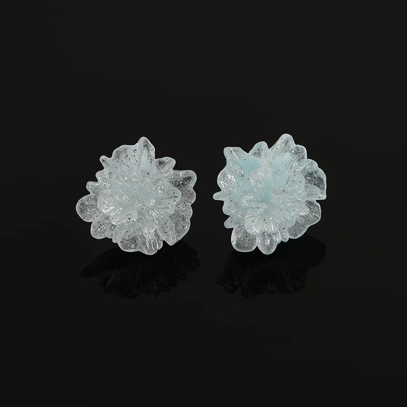 Elegant Translucent Blue Crystal Flower Stud & Clip On No Piercing Fresh Fairy Floral Earrings