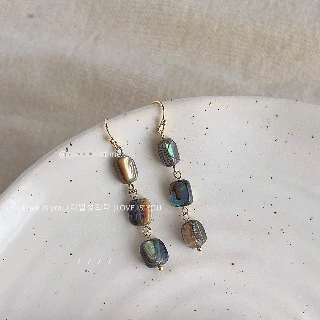 Light Luxury Abalone Shell Geometric Tassel Drop Earrings Handmade Long Irregular Jewelry