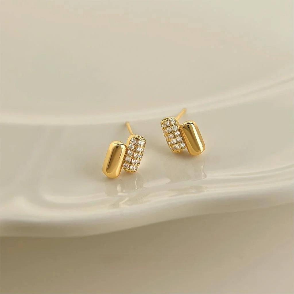 Minimalist Mini Capsule Zircon Stud Earrings Copper Geometric Jewelry