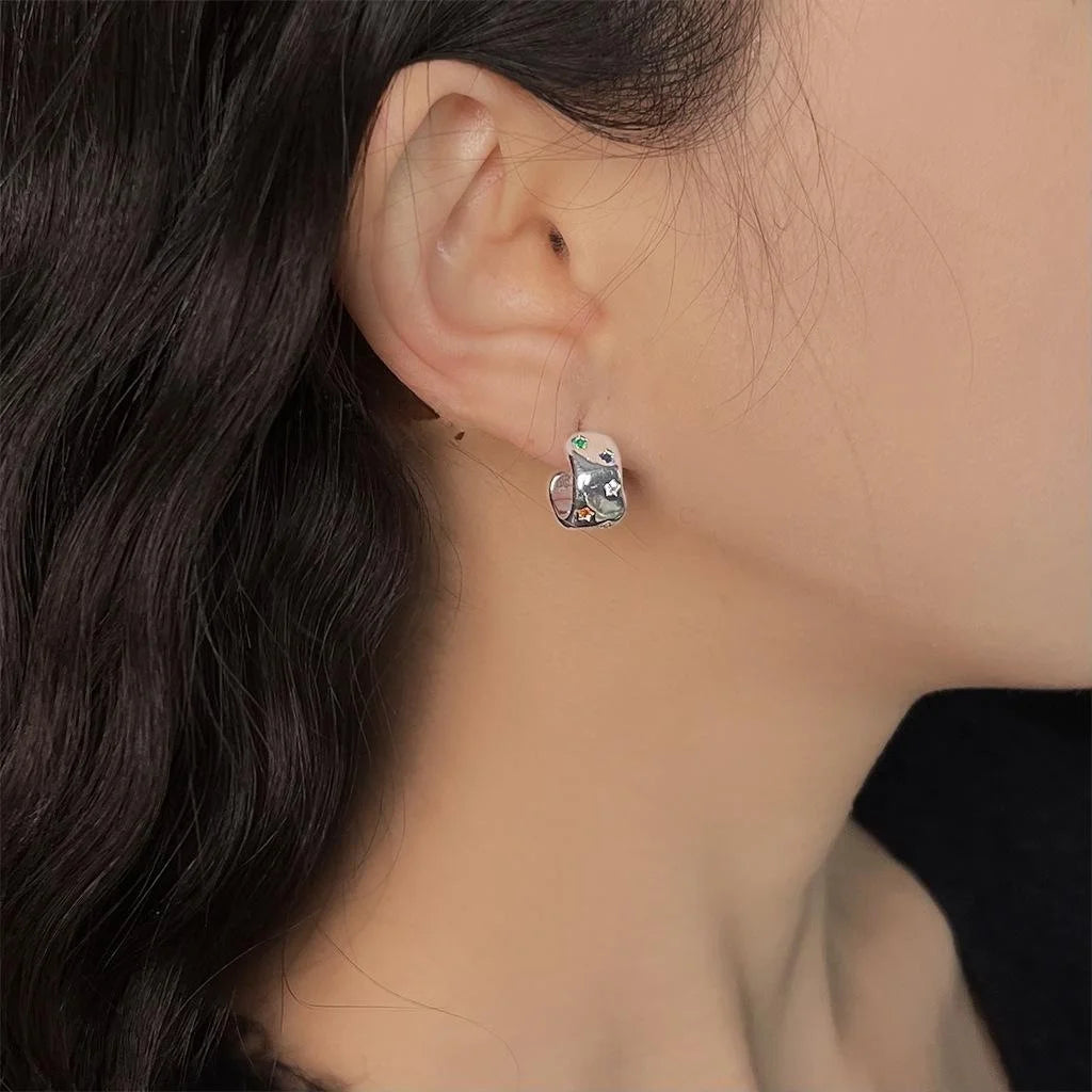 Sweet Cool Irregular Star Geometric Colorful Zircon Micro Pave Copper Drop Earrings