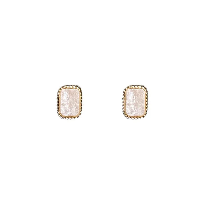 Minimalist Geometric Acetate Square Copper Stud Earrings, French Everyday Mini Jewelry