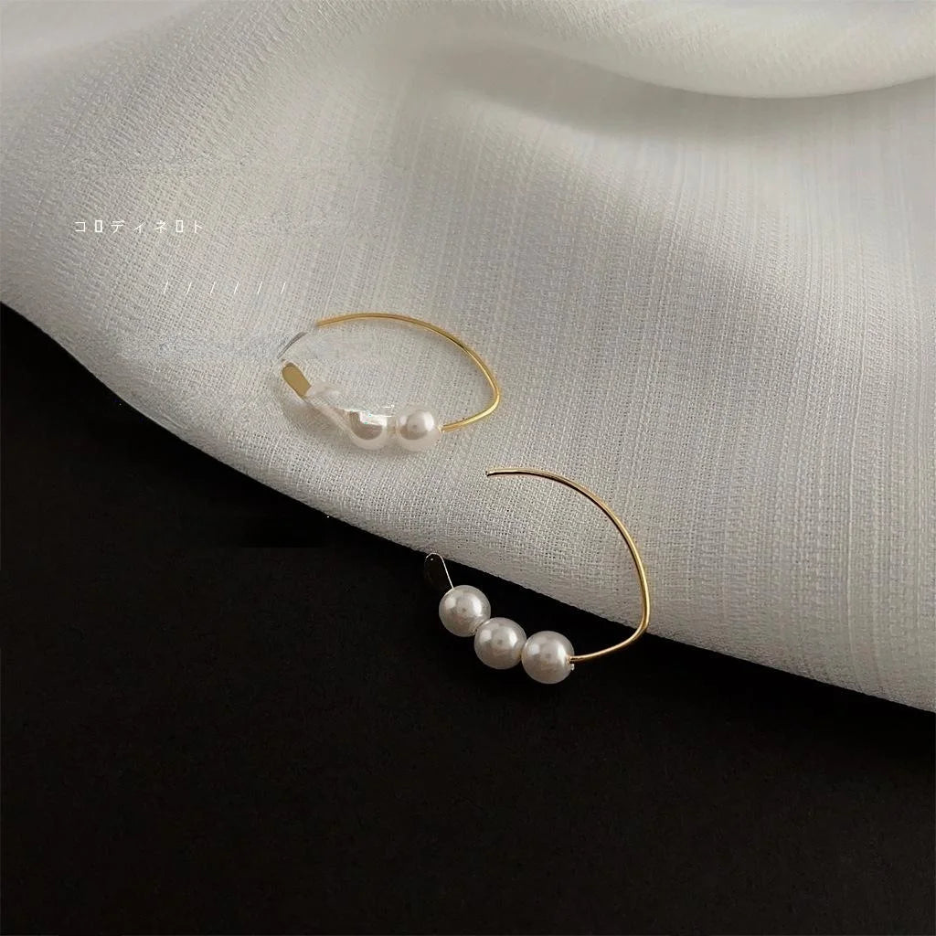 14K Gold Plated Copper Geometric Hoop Pearl Drop Earrings Light Luxury Minimalist Style