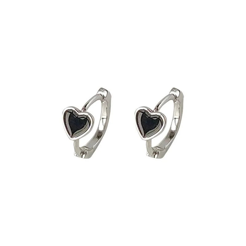 Mini Black Enamel Heart Copper Drop Earrings Simple Fashion Versatile