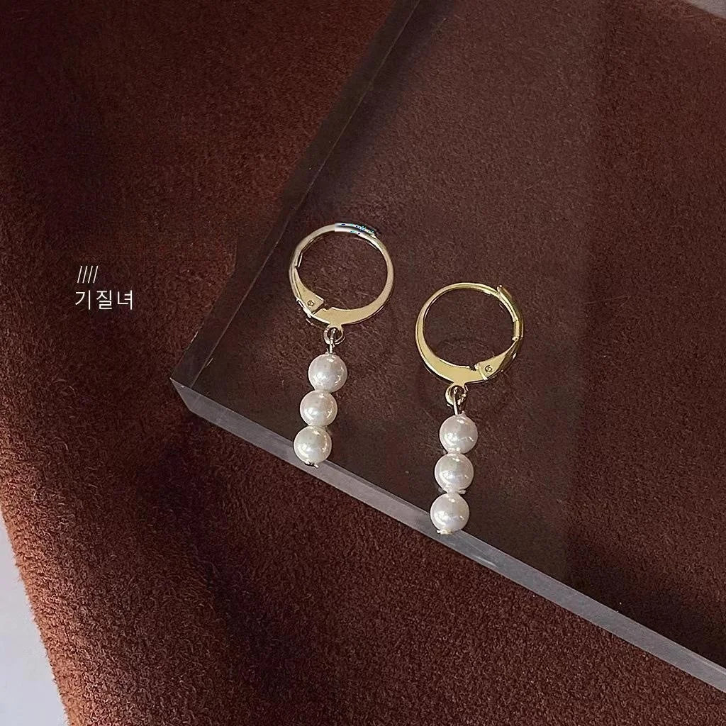 14K Gold Plated Copper Pearl Drop Earrings Geometric Oval Line Korean Japanese Minimalist Jewelry