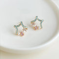 Sweet Girl Style Copper Zirconia Pearl Painted Star Stud Earrings