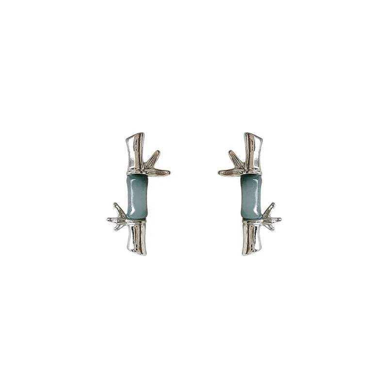 New Chinese Style Copper Bamboo Leaf Stud Earrings Minimalist Geometric Niche Design Jewelry