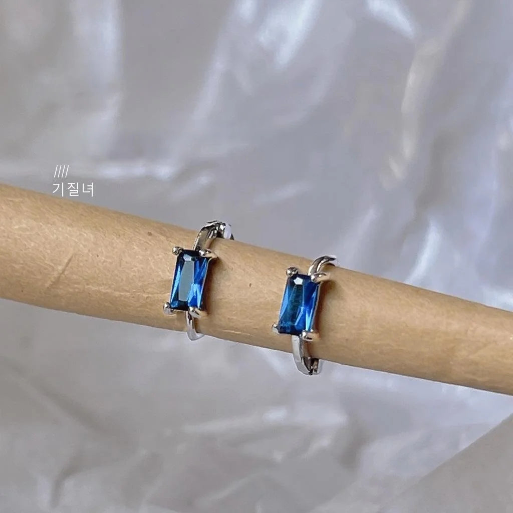 Minimalist Copper Micro Pave Blue Zircon Circle Stud Earrings For Daily Commute Jewelry