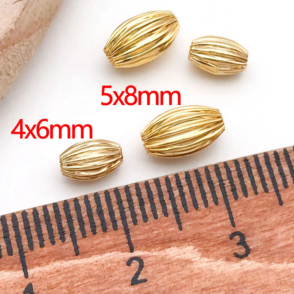 18K Gold Plated Copper Alloy Striped Football Rice Spacer Beads for DIY Bracelets Necklaces