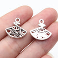 18x17mm 1.4g Antique Silver Zinc Alloy Bamboo Painted Fan Charm Pendant for DIY Necklace Jewelry Making