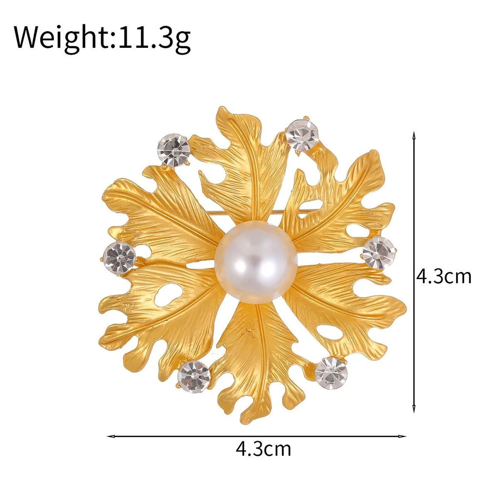 Elegant Gold Coconut Leaf Brooch With Faux Pearl And Rhinestones, Luxury Lapel Pin Suit Accessory Gift