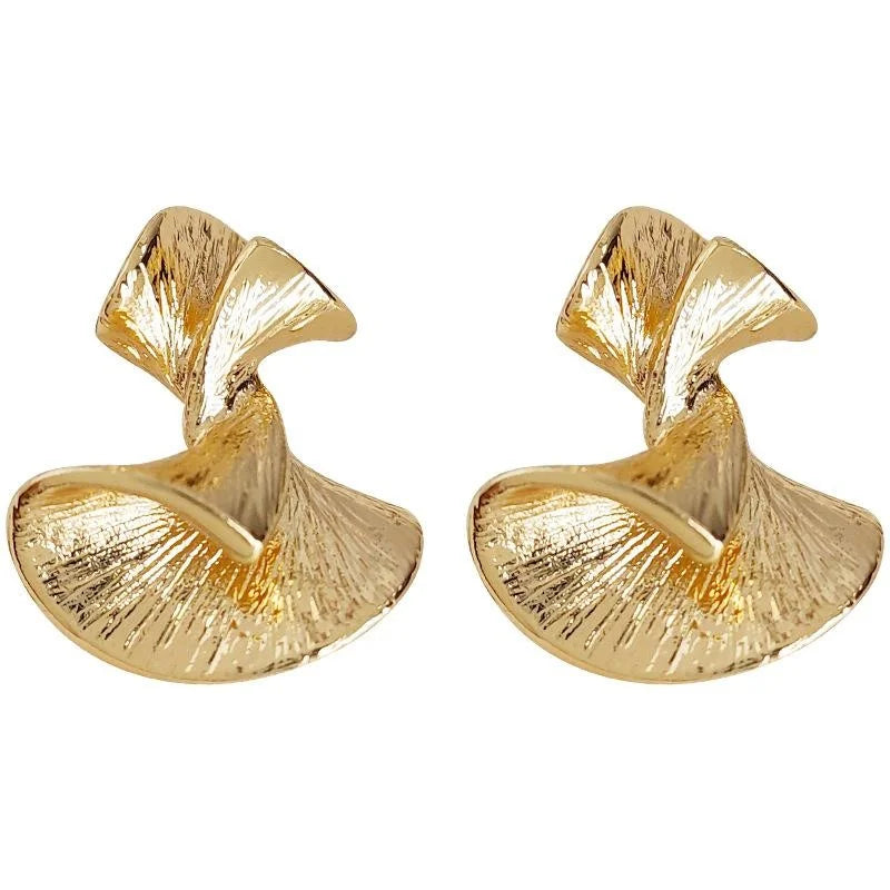 14K Gold Plated Copper Geometric Ginkgo Leaf Drop Earrings Light Luxury Niche Jewelry