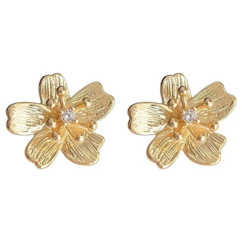 Light Luxury 14K Plated Copper 3D Flower Micro Pave Zircon Stud Earrings