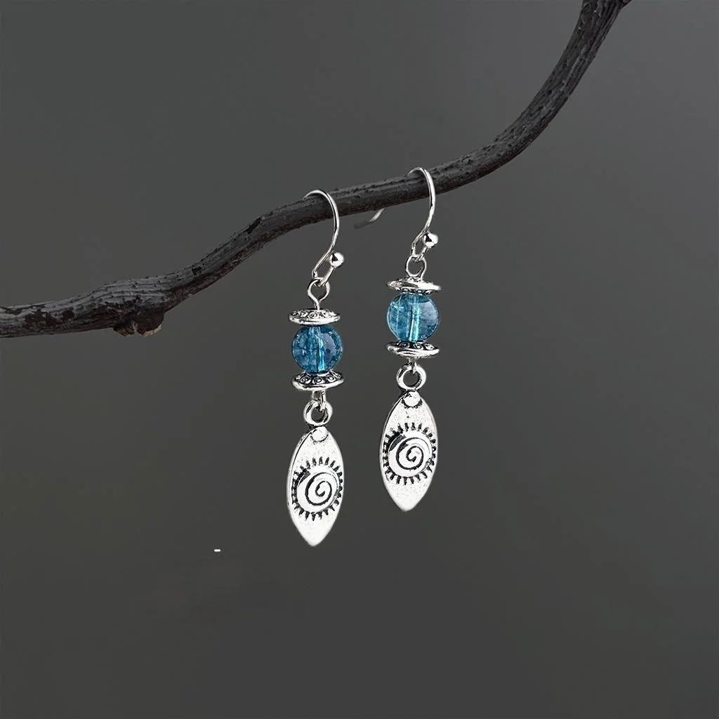 Handmade Vintage Zinc Alloy Leaf Geometric Tassel Drop Earrings For Women