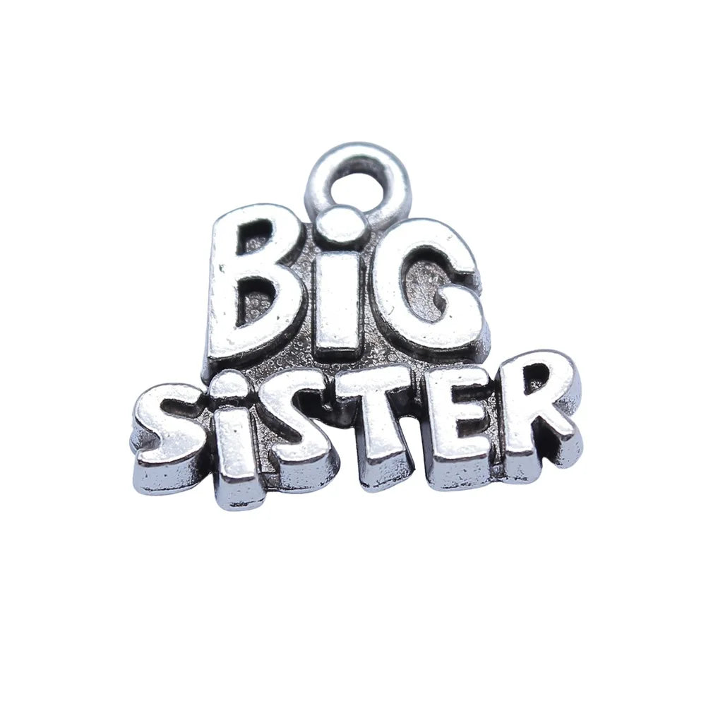16x19mm 2.4g Antique Silver Zinc Alloy BIG SISTER Tag Charm Pendant for DIY Bracelet Necklace Making