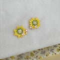 Luxury 14K Gold Plated Copper Zircon Enamel Sunflower Stud Earrings