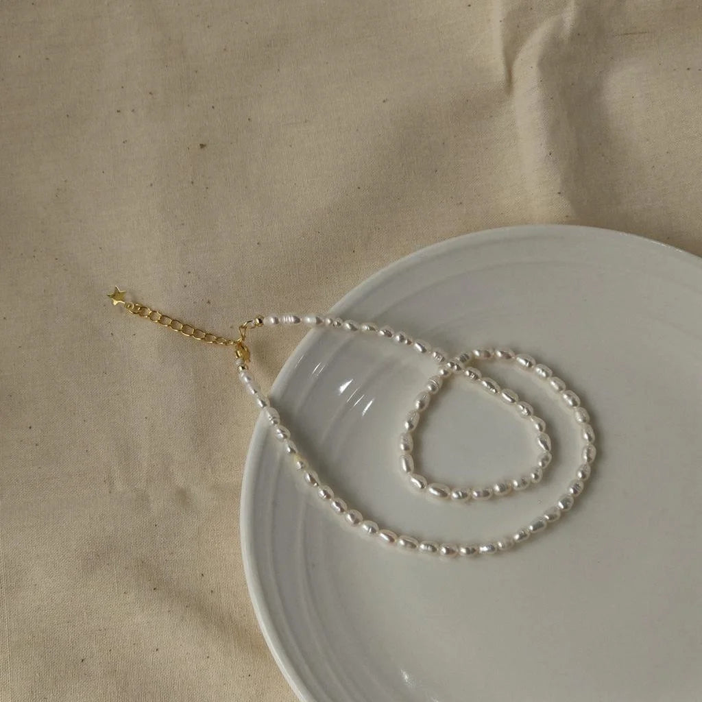 Handmade 14K Gold Plated Freshwater Pearl Geometric Minimalist Korean Japanese Necklace