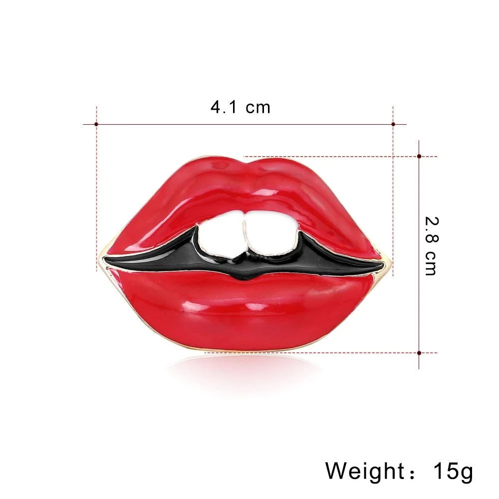 Sexy Red Lips Enamel Alloy Brooch, Elegant Bite Lip Lapel Pin For Women's Blazer Suit Accessory Gift