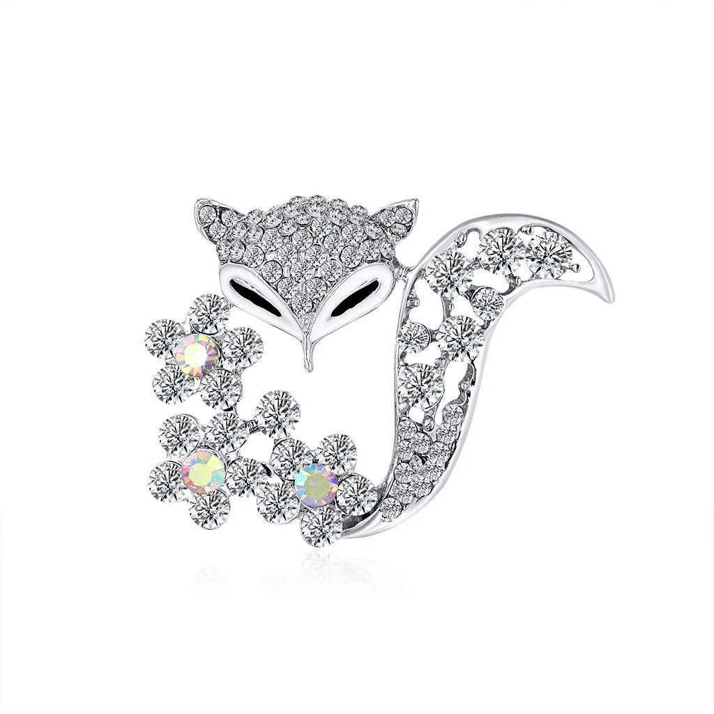 Elegant Fox Alloy Enamel Rhinestone Brooch, Sparkling Animal Lapel Pin Corsage For Suits And Gifts