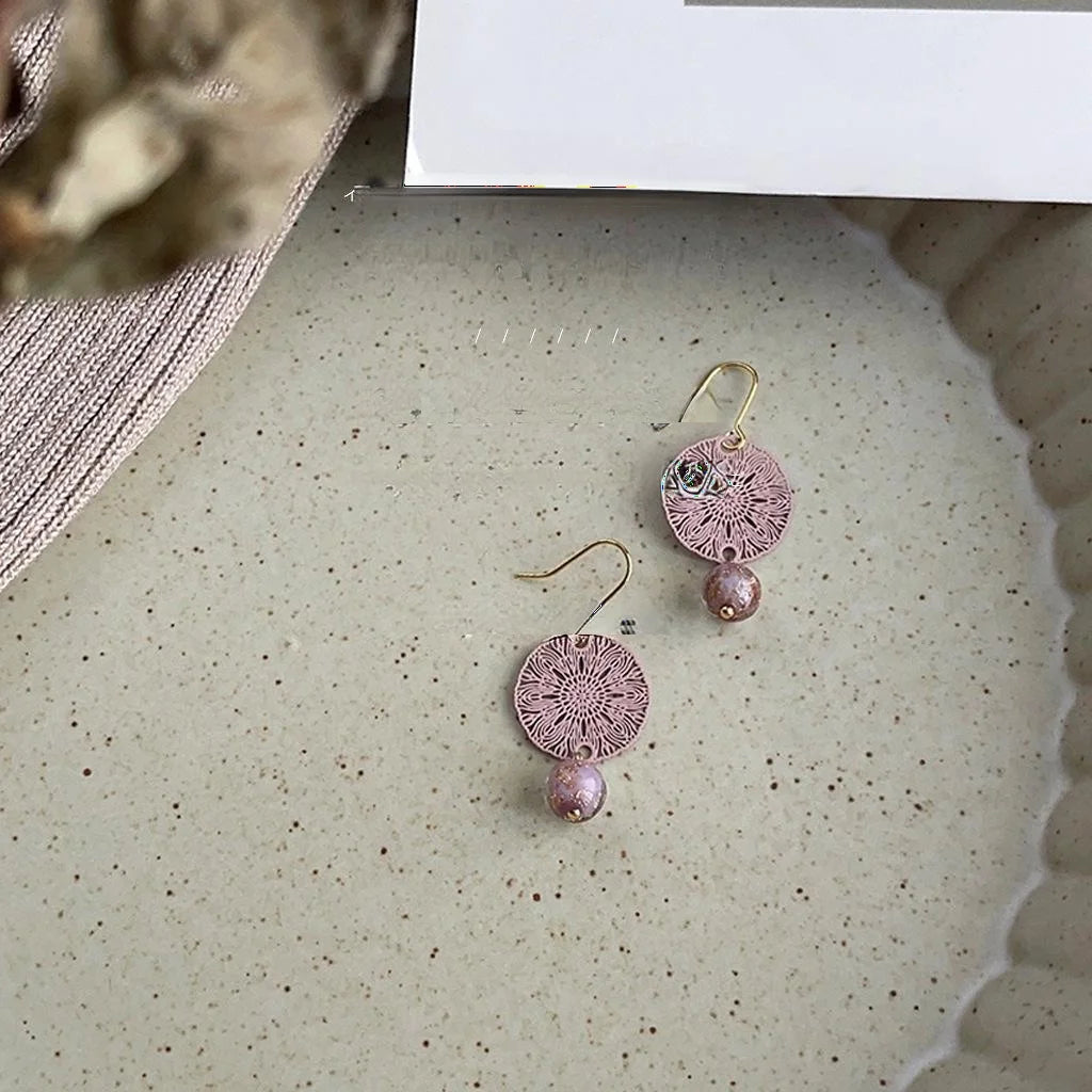 2025 New Handmade Ethnic Totem Glass Drop Earrings For Women, Geometric Round Boho Design