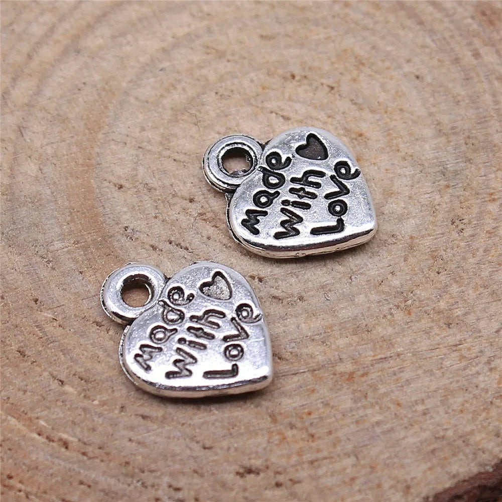 10mm 0.6g Multicolor Zinc Alloy Made With Love Heart charm pendant for DIY bracelet making