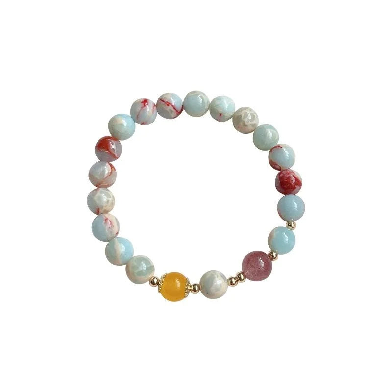 New Chinese Style Handmade Crystal Chip Beaded Copper Ring Charm Bracelet For Couples And Friends