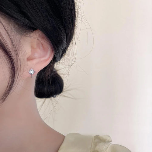 Mini Micro Pave Zircon Starburst Copper Stud Earrings, Versatile Style