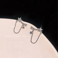 Sweet Cool Star Chain Micro Pave Zircon Copper Stud Earrings With Silver Plated Posts