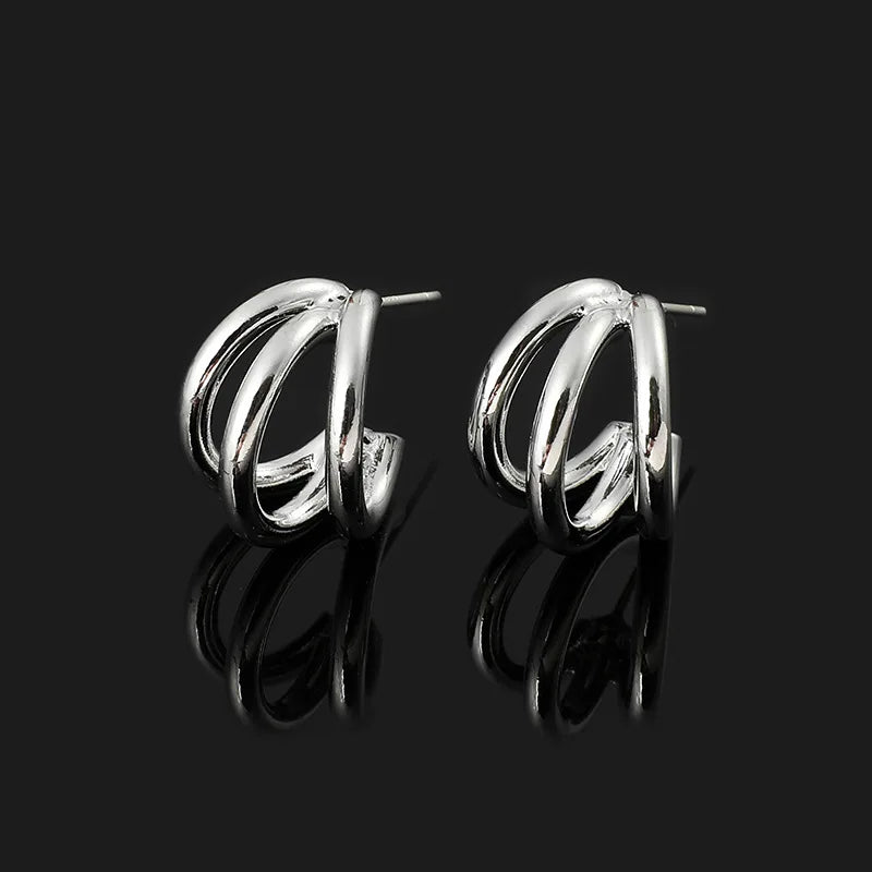 Elegant Gold Alloy Spiral Hoop Stud & Clip On No Piercing Minimalist Metal C-Shaped Ear Cuff Earrings