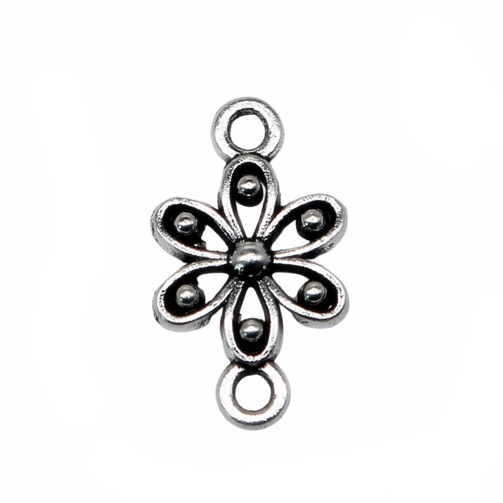 18x10mm 0.66g Antique Silver Zinc Alloy Flower Grass Connector Charm for DIY Jewelry Making
