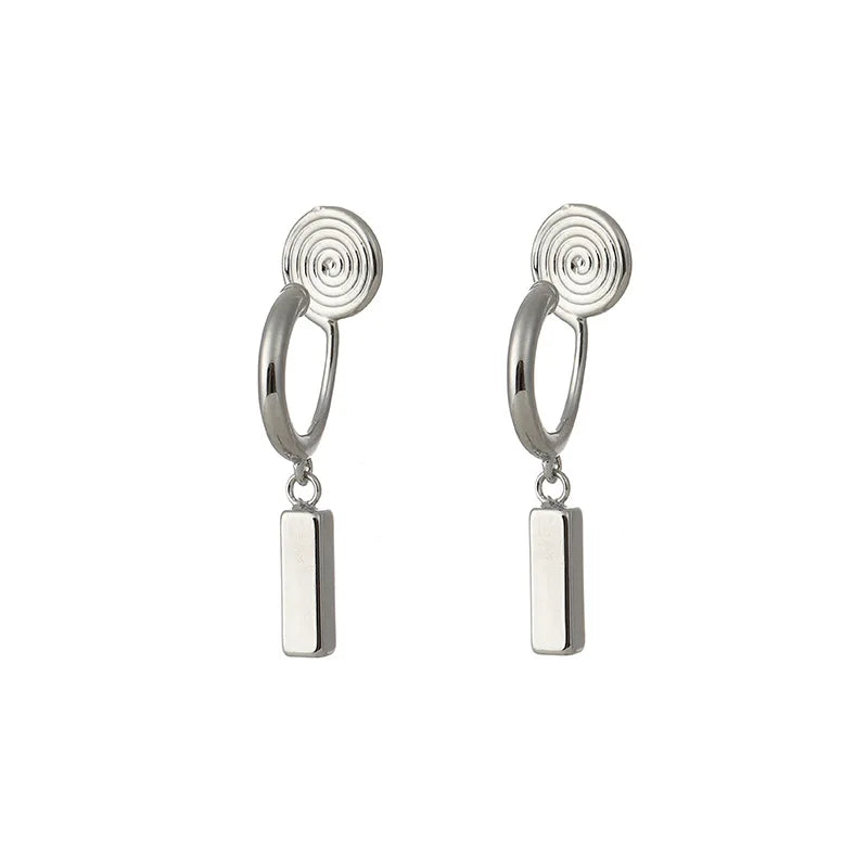 Elegant Alloy Spiral Disc Hoop Bar Dangle Stud & Clip On No Piercing Minimalist Fashion Earrings