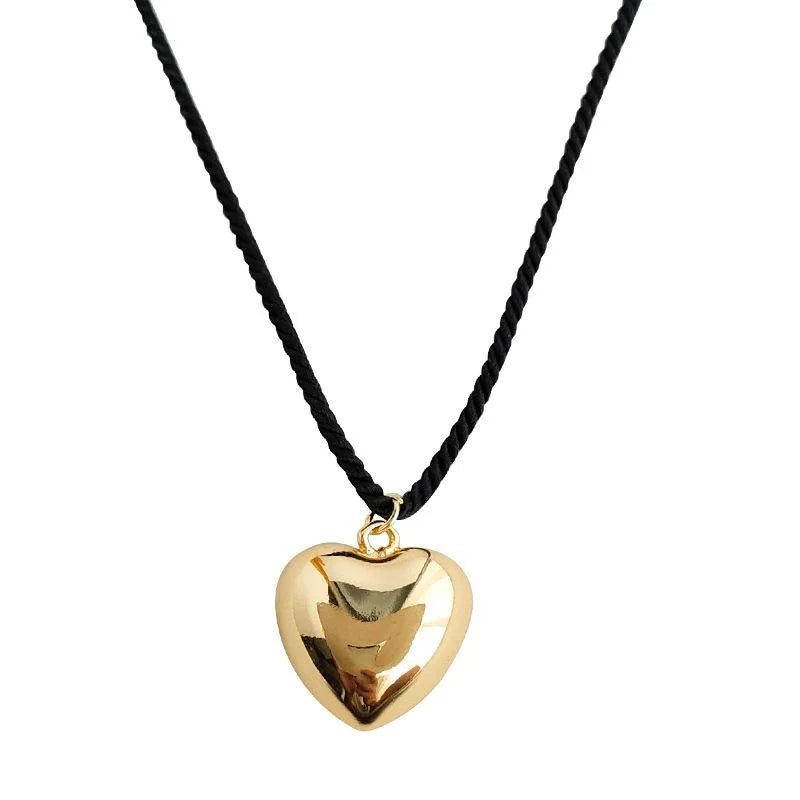 14K Gold Plated Copper Heart Pendant Necklace For Women Trendy Sweet Cool Sweater Chain