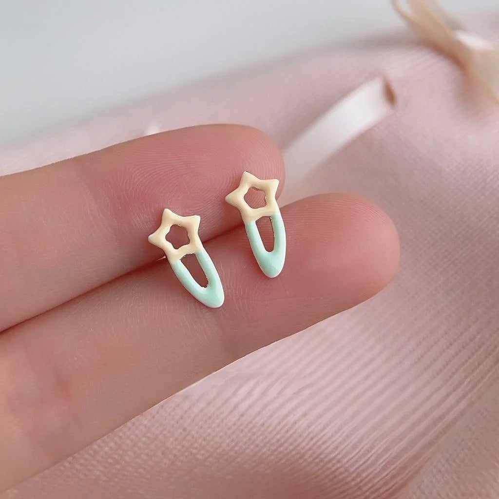 Cute Pink Enamel Painted Copper Geometric Stud Earrings For Women Daily Summer Jewelry