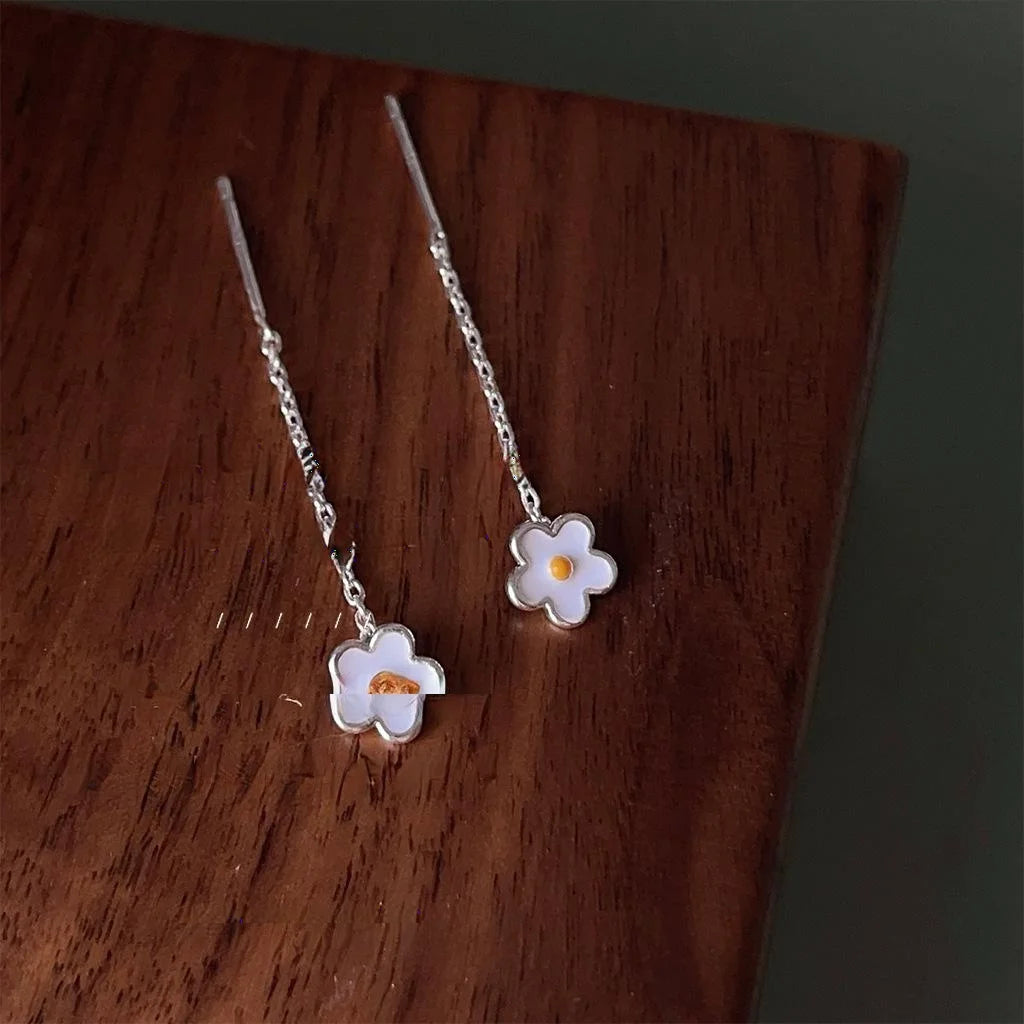 Copper Frangipani Flower Chain Tassel Drop Earrings Two Way Sweet Fresh Commuter Jewelry