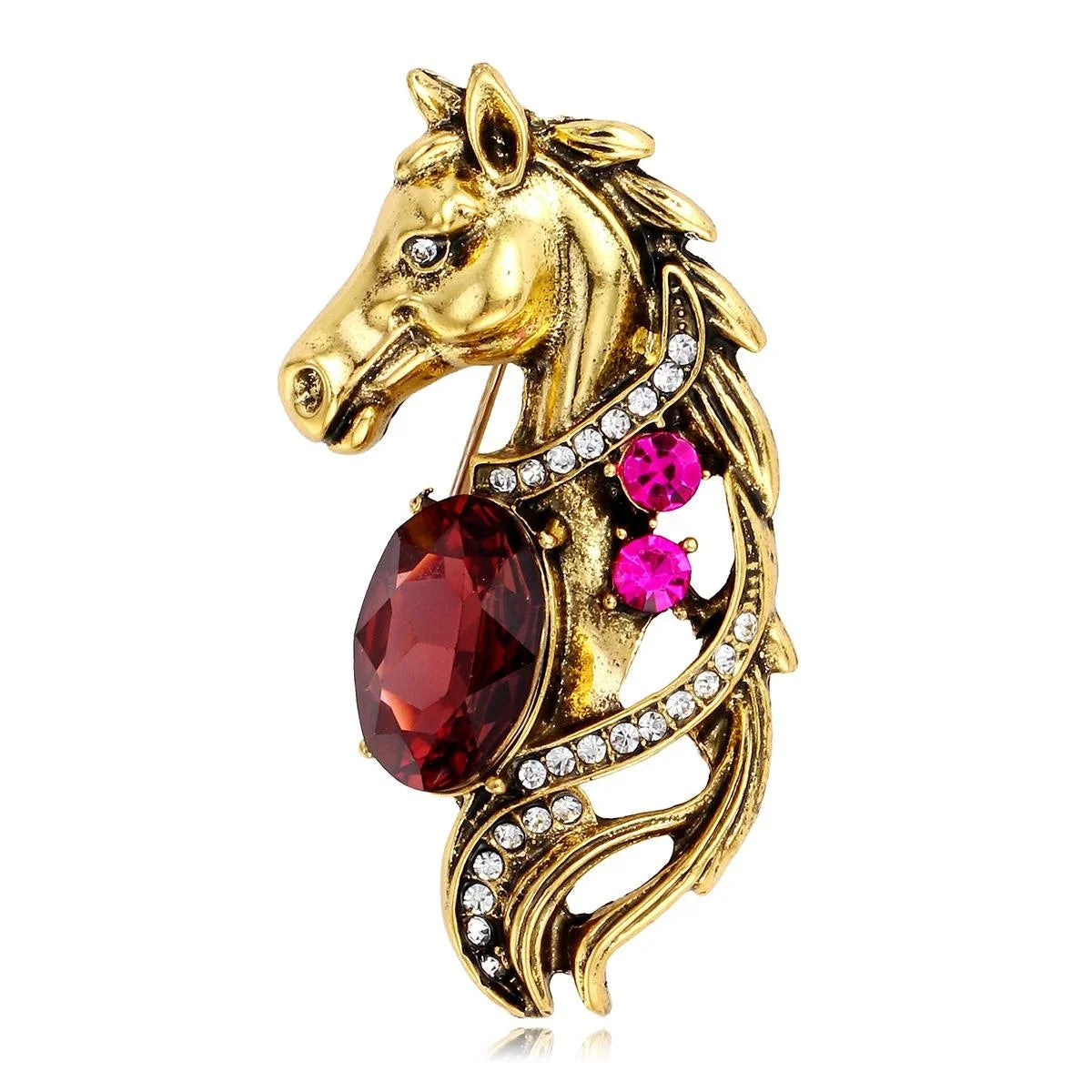 Vintage Horse Head Brooch With Blue Rhinestone And Antique Silver Alloy, Elegant Lapel Pin Suit Accessory