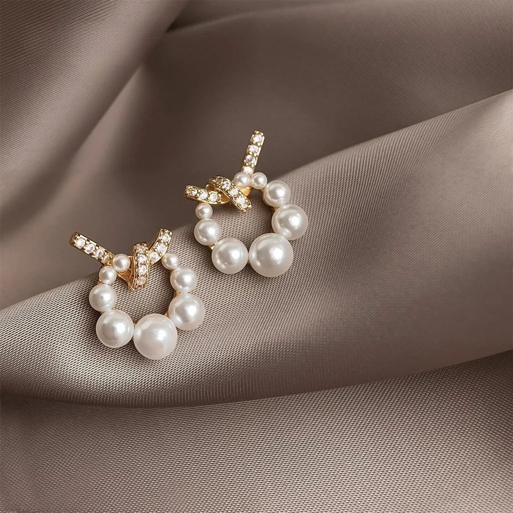14K Plated Copper Zircon Pearl Geometric Rope Knot Stud Earrings For Women Luxury Minimalist