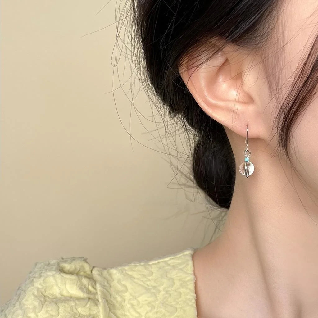 Korean Style White Crystal Rice Bead Geometric Round New Chinese Drop Earrings