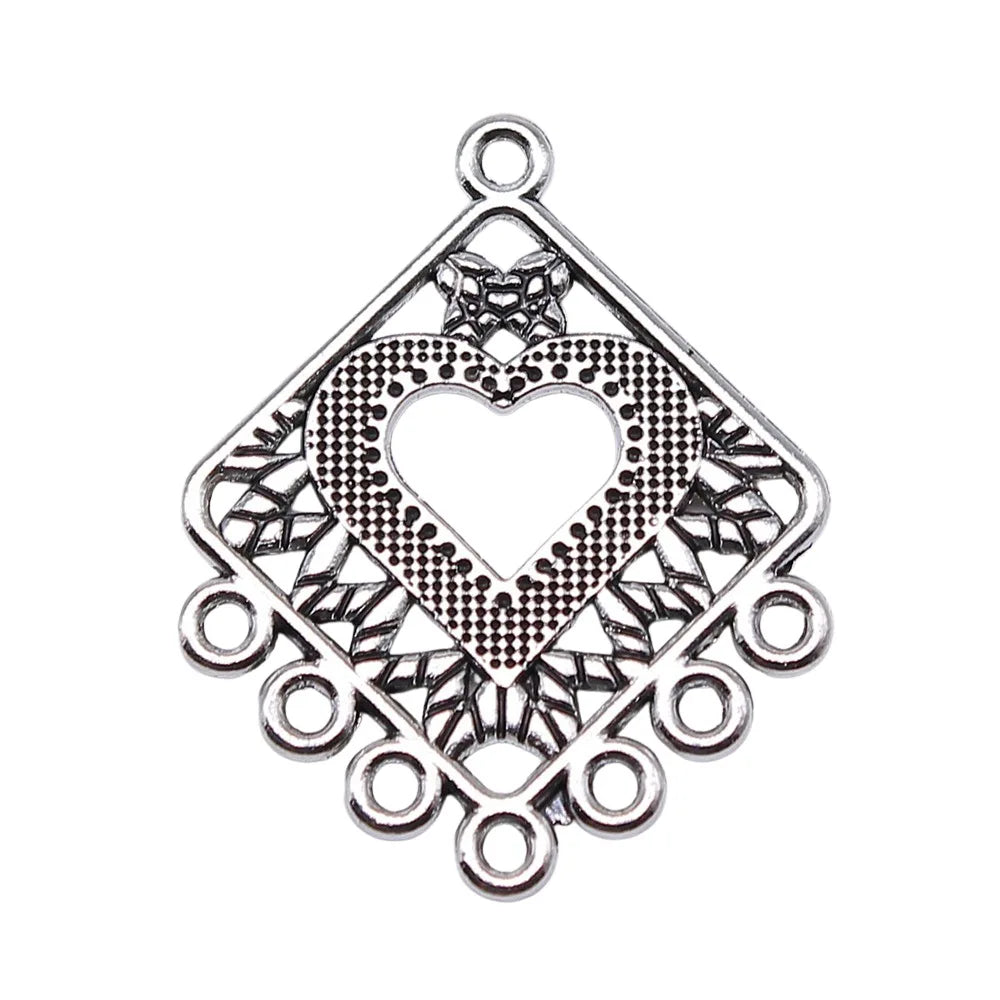 31x25mm 2.3g Antique Silver Zinc Alloy Earring Connector Charm for DIY Dangle Earrings Jewelry Making