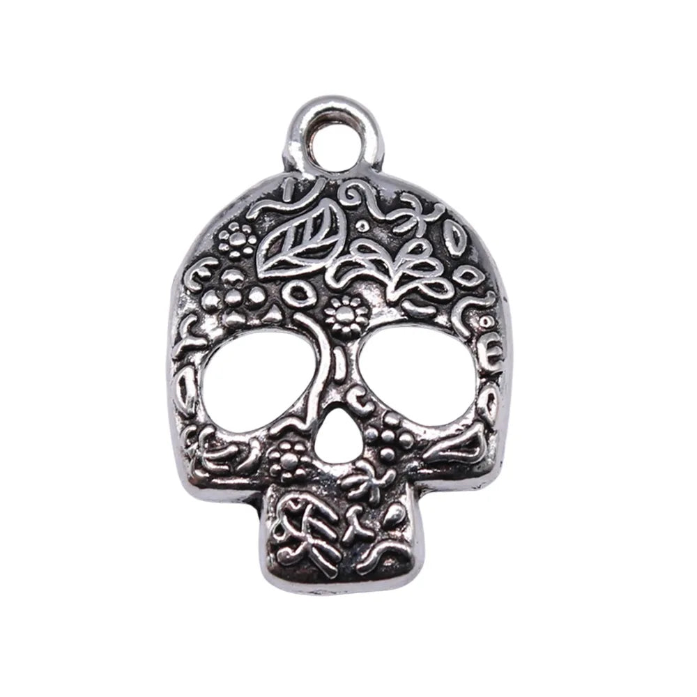 24x16mm 1.7g Antique Silver Zinc Alloy Skull Charm Pendant for DIY Necklace Bracelet Jewelry Making