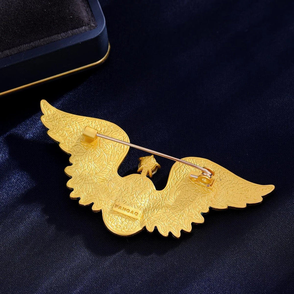 Luxury Blue Eagle Wing Enamel Alloy Brooch With Rhinestone, Elegant Lapel Pin Suit Accessory Gift