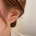 14K Gold Plated Copper Geometric Micro Pave Zircon Stud Earrings For Fashion OL Women
