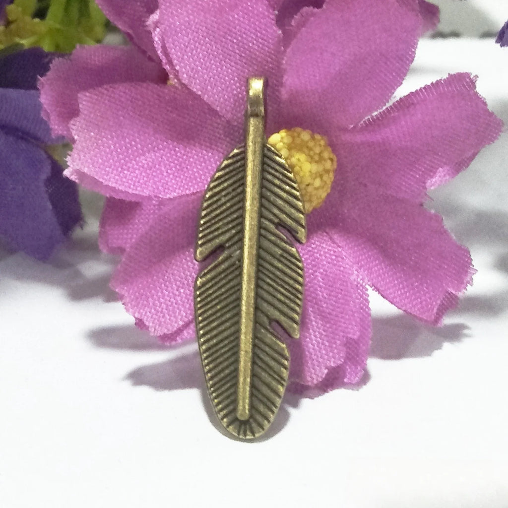 30x9MM Zinc Alloy Feather Charm Pendant for DIY Necklace Bracelet Jewelry Making