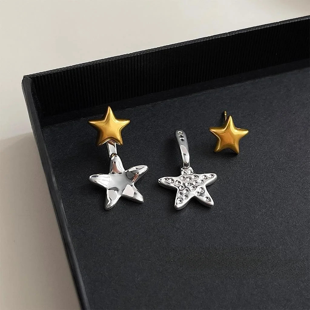 Two Way 14K Plated Copper Star Liquid Geometric Designer Drop Earrings