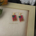 Vintage PU Leather Geometric Drop Earrings With Matte Plated Rectangle And Circle Design