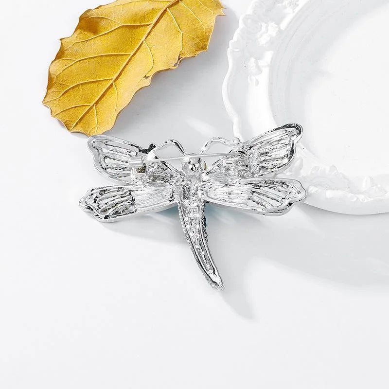Elegant Blue Enamel Dragonfly Alloy Brooch With Rhinestones, Luxury Lapel Pin Corsage Suit Accessory Gift