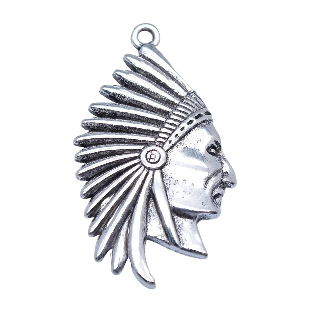 21x37mm 2.7g Antique Silver Tone Zinc Alloy Native American Figure Charm Pendant for DIY Jewelry Making