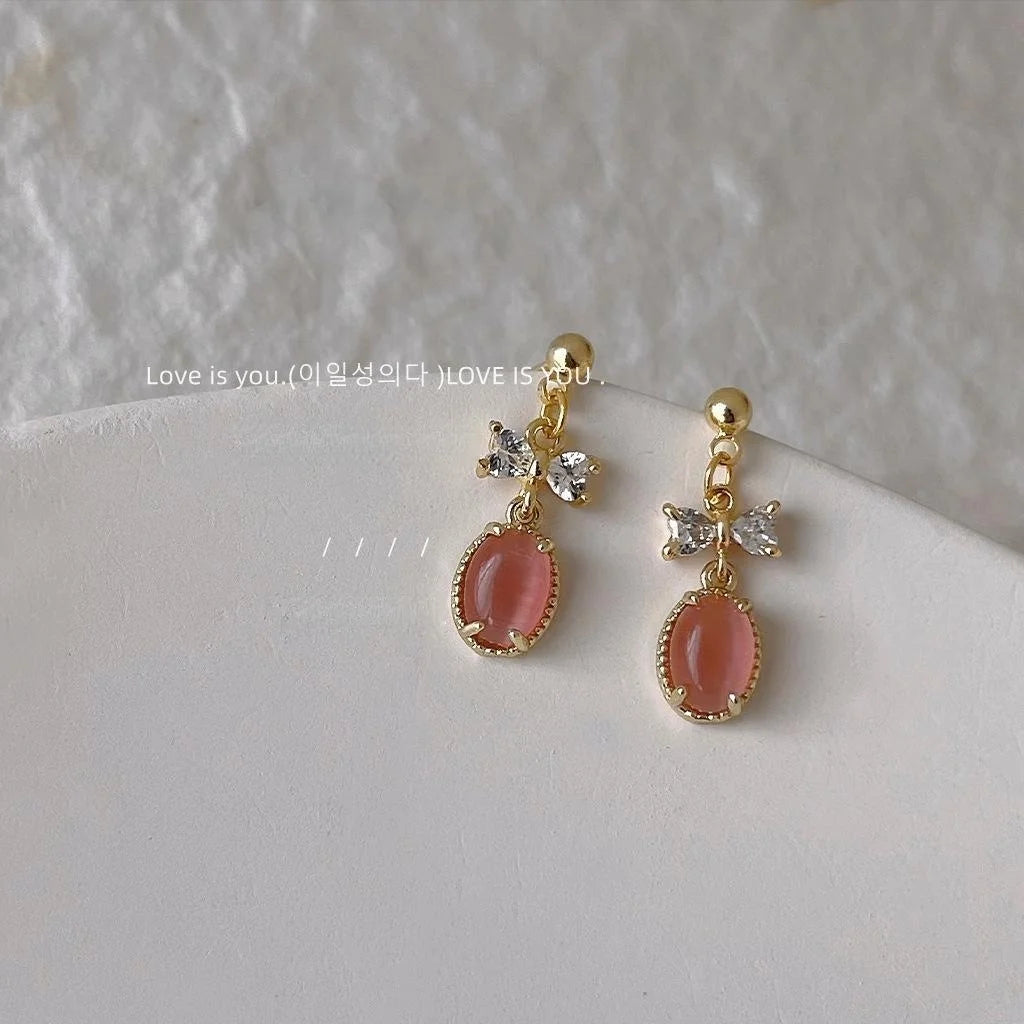 Sweet Pink Vintage French Court Style Micro Pave Zircon Bow Stud Earrings