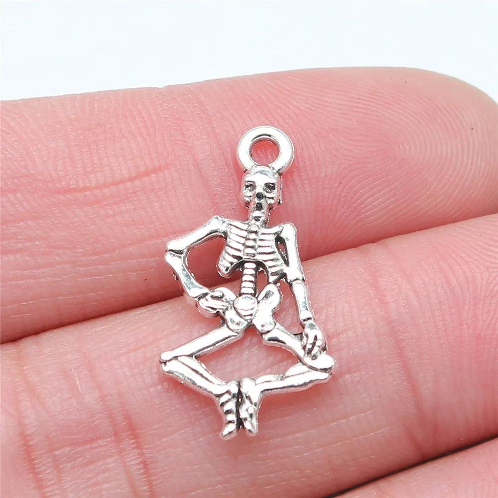 25x13mm 1.15g Antique Silver Zinc Alloy Skull Charm Pendant for Punk Necklace Bracelet Making