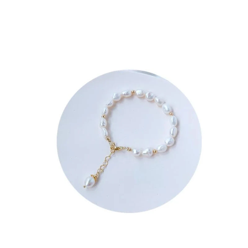 14K Gold Plated Natural Freshwater Pearl Braided Teardrop Bracelet For Women